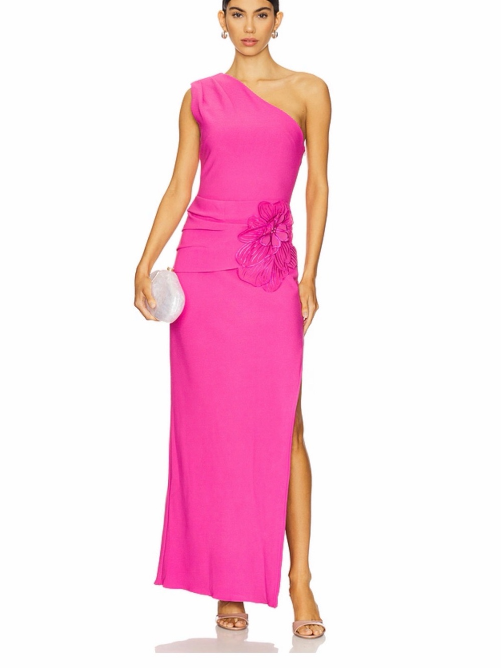 Elliatt One-Shoulder Hot Pink Maxi Dress